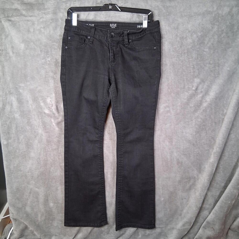 ANA A New Aproach Boot Cut Jeans Women's 28/6P Flap Pockets Black Stretchable